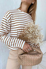 Round Neck Striped Dropped Shoulder T-Shirt - Ladyez