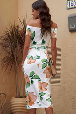 Printed Off-Shoulder Split Dress - Ladyez