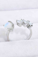 Natural Moonstone and Zircon Heart Open Ring - Ladyez
