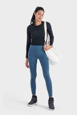 Round Neck Long Sleeve Sports Top - Ladyez