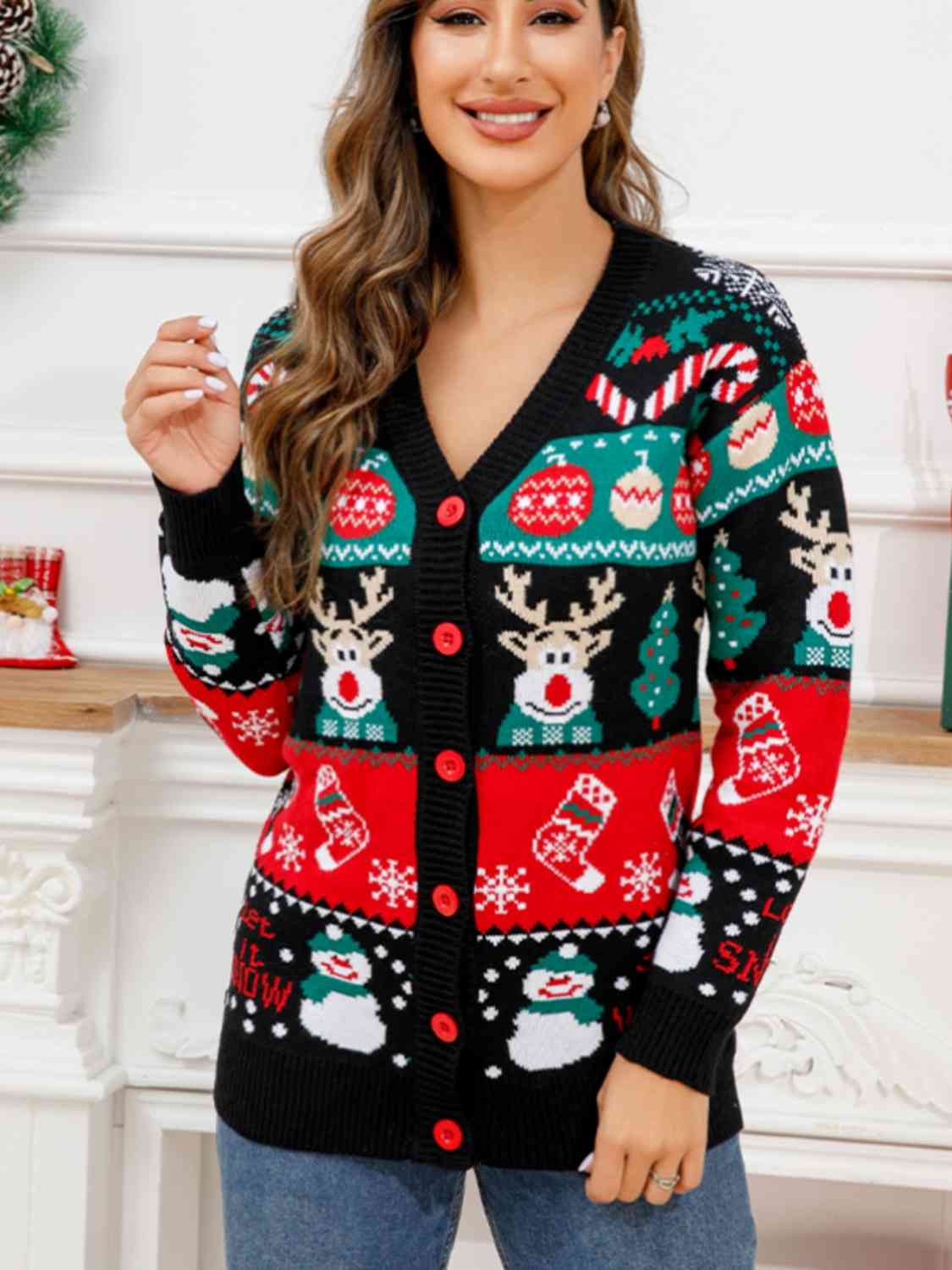 Christmas Button Down Cardigan - Ladyez