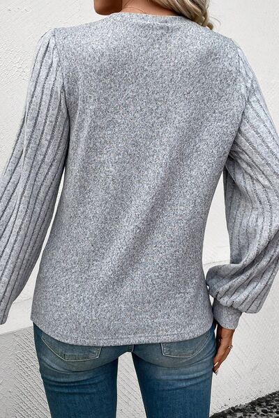 Ribbed Round Neck Long Sleeve Knit Top - Ladyez