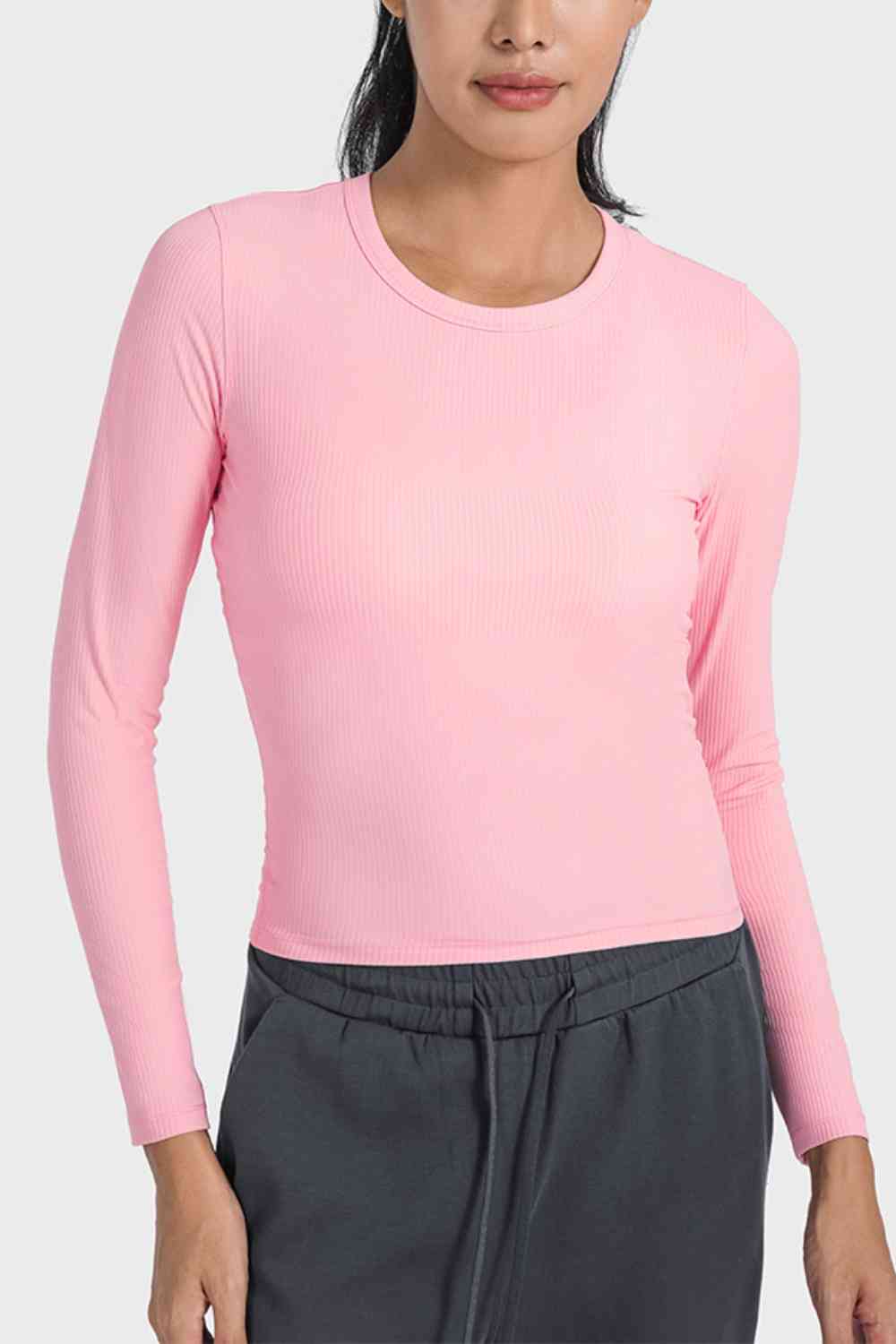 Round Neck Long Sleeve Sports Top - Ladyez