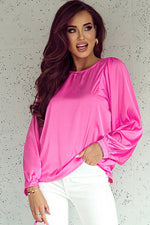 Round Neck Ruff Sleeve Blouse - Ladyez