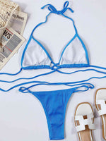 Halter Neck Crisscross Ribbed Bikini Set - Ladyez