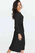Round Neck Long Sleeve Pleated Sweater Dress - Ladyez