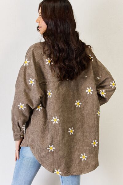 J.NNA Flower Pattern Corduroy Button Down Shirt - Ladyez
