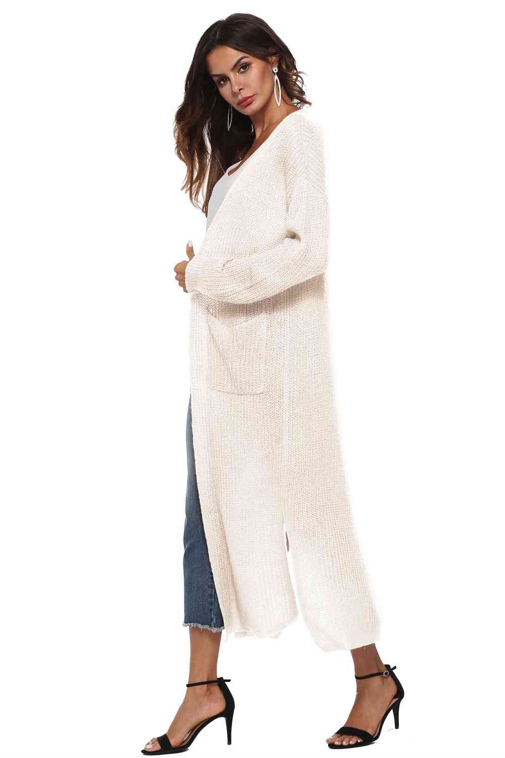 Long Sleeve Open Front Buttoned Cardigan - Ladyez