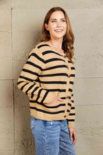 Woven Right Striped Button Front Cardigan - Ladyez
