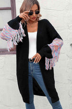 Fringe Sleeve Dropped Shoulder Cardigan - Ladyez