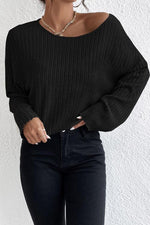 Ribbed Round Neck Drop Shoulder Long Sleeve Top - Ladyez