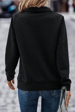 Half Zip Collar Solid Color Long Sleeve Sweatshirt - Ladyez