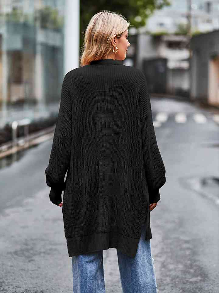 Long Sleeve Waffle-Knit Cardigan - Ladyez