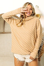 BiBi Checkered Round Neck Thumbhole Long Sleeve Top - Ladyez