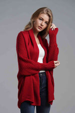 Double Take Dolman Sleeve Open Front Ribbed Trim Longline Cardigan - Ladyez