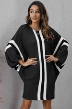 Ribbed Round Neck Long Sleeve Sweater Dress - Ladyez