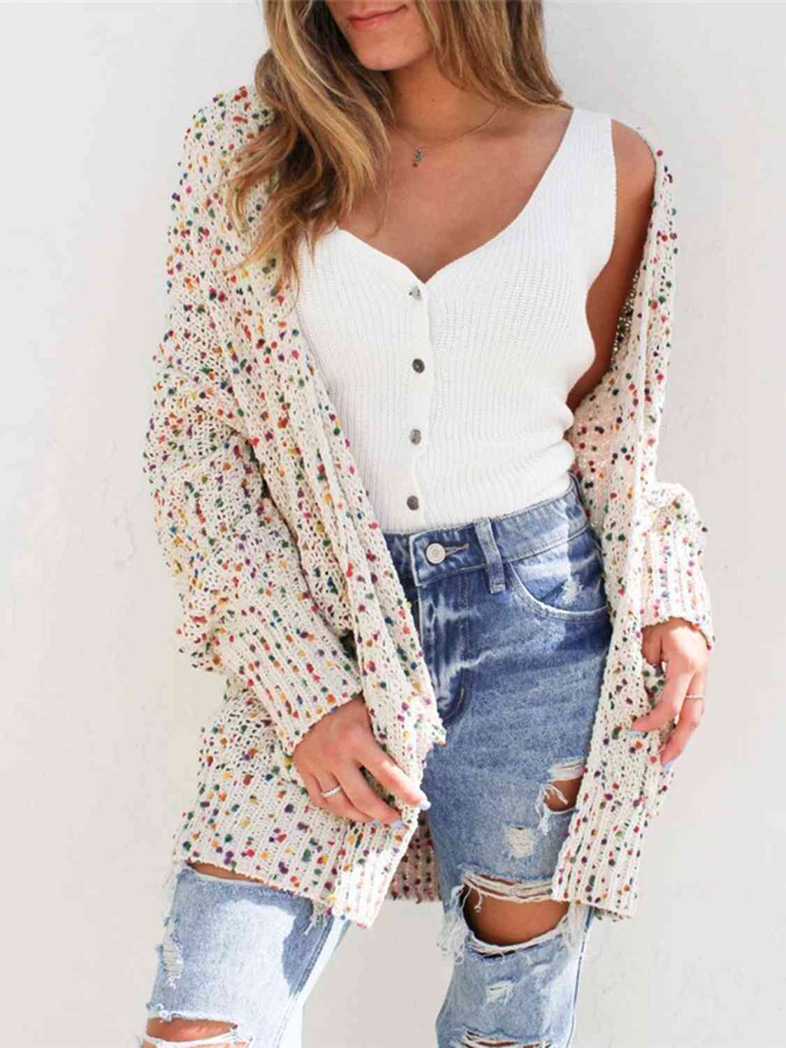 Multicolored Open Front Cardigan - Ladyez