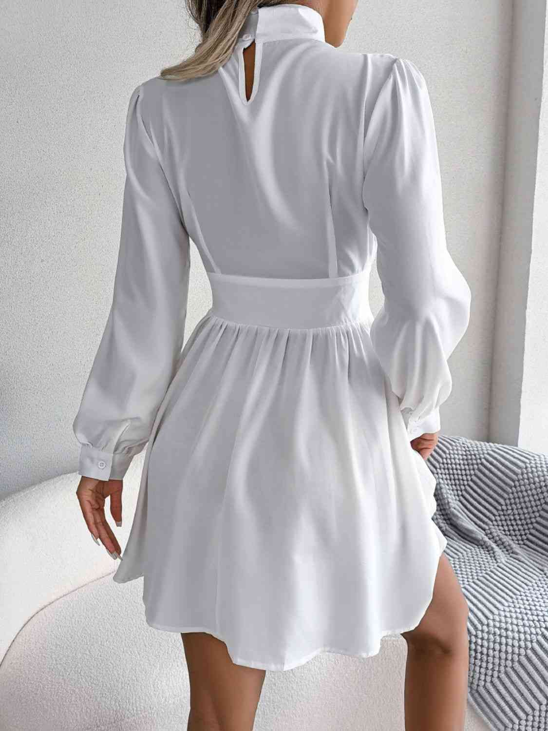 Cutout Turtleneck A-Line Mini Dress - Ladyez