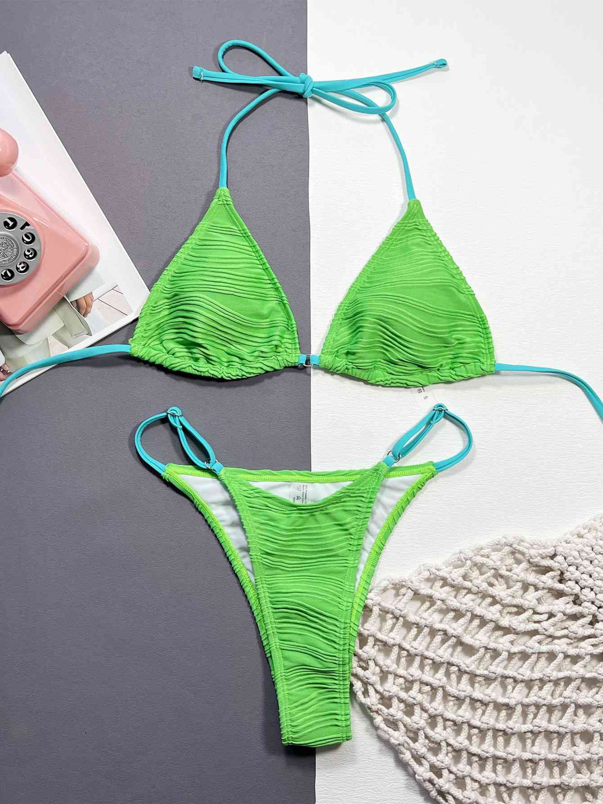 Ribbed Halter Neck Two-Piece Bikini Set - Ladyez