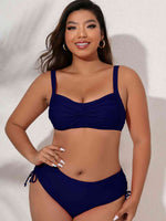 Plus Size Twist Front Tied Bikini Set - Ladyez