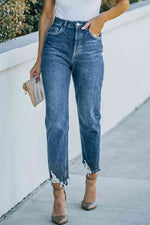Ripped Ankle Straight Jeans with Pockets - Ladyez