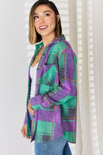 Zenana Plaid Button Up Long Sleeve Shacket - Ladyez
