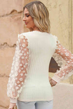 Double Take Textured Applique Long Sleeve Blouse - Ladyez