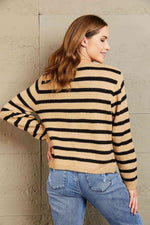 Woven Right Striped Button Front Cardigan - Ladyez