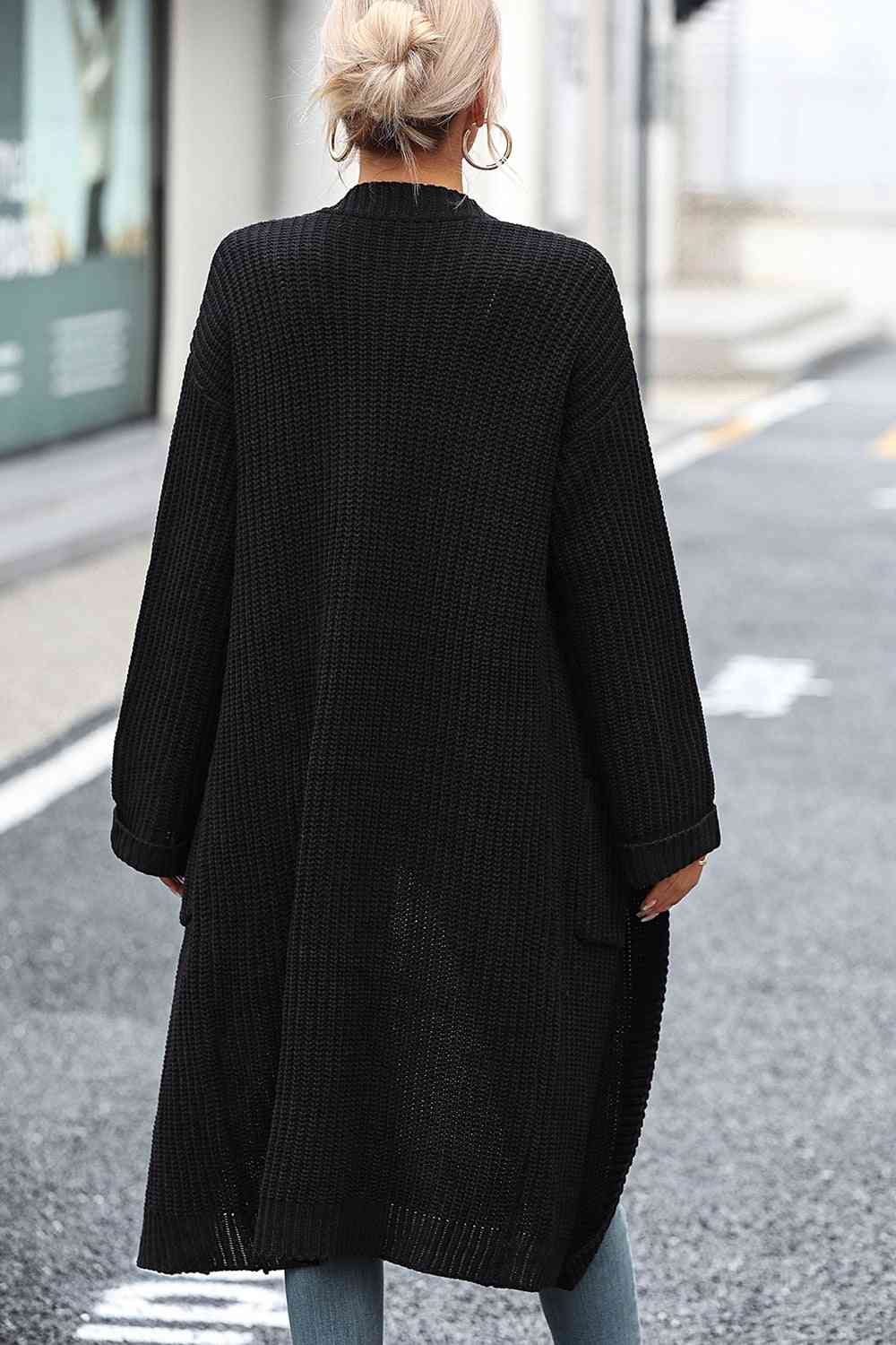 Dropped Shoulder Long Sleeve Cardigan with Pocket - Ladyez