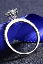 1 Carat Moissanite Rhodium-Plated Side Stone Ring - Ladyez