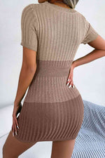 Color Block Cutout Short Sleeve Sweater Dress - Ladyez