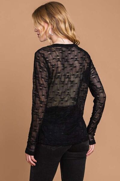 Culture Code Full Size Round Neck Mesh Perspective Top - Ladyez