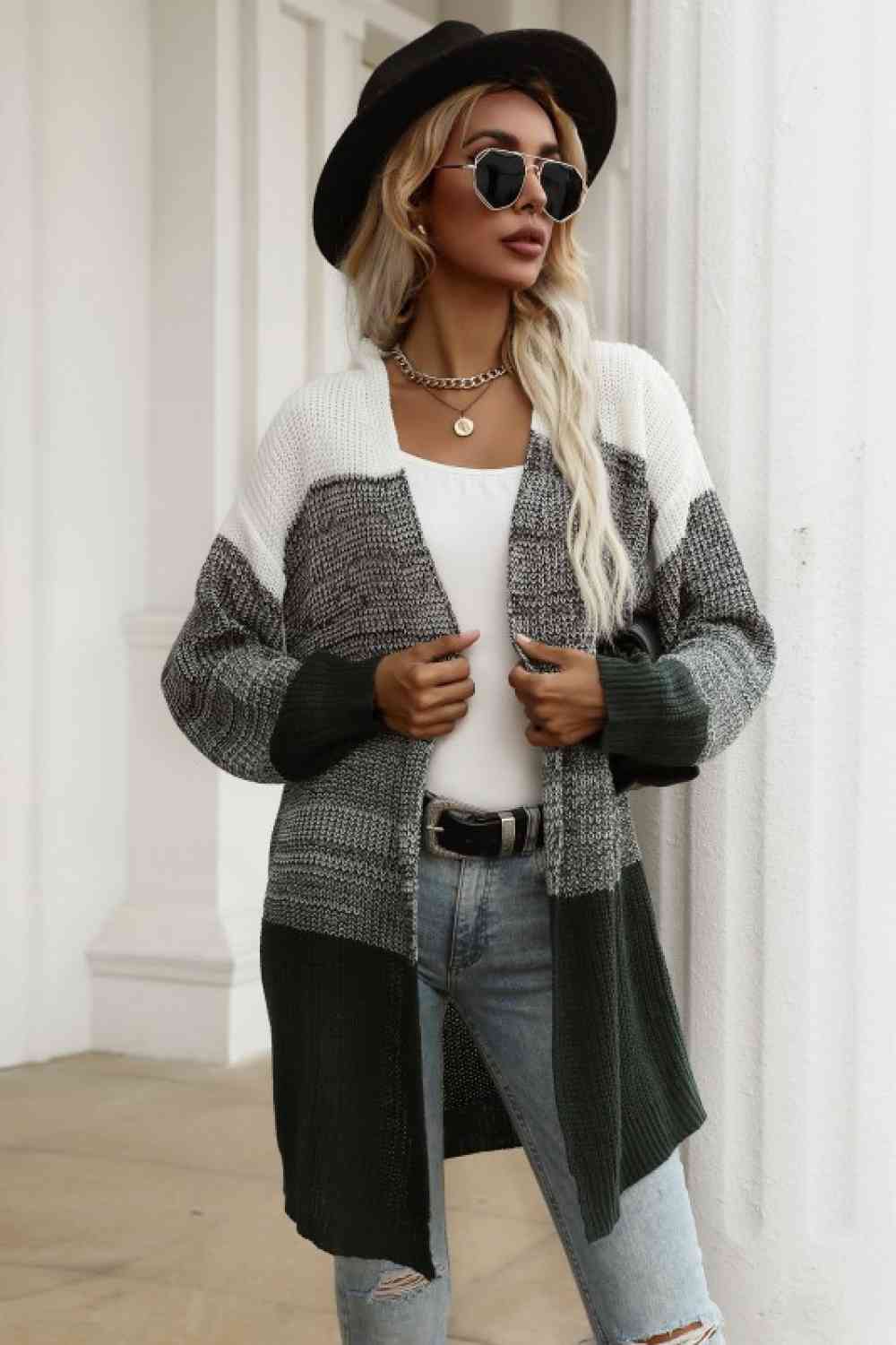 Color Block Chunky Knit Sweater Cardigan - Ladyez