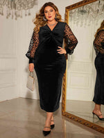 Plus Size Twist Front Lantern Sleeve Slit Dress - Ladyez