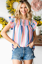 Multicolored Stripe Flutter Sleeve Blouse - Ladyez