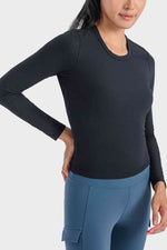 Round Neck Long Sleeve Sports Top - Ladyez