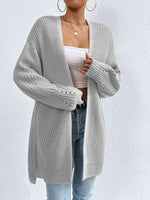 Open Front Dropped Shoulder Slit Cardigan - Ladyez