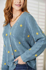 HEYSON Full Size Floral Embroidered Cable Cardigan - Ladyez