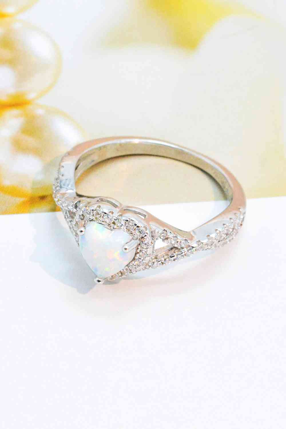 925 Sterling Silver Heart Opal Crisscross Ring - Ladyez