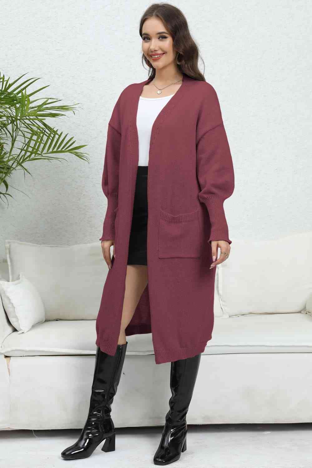 Open Front Dropped Shoulder Cardigan - Ladyez