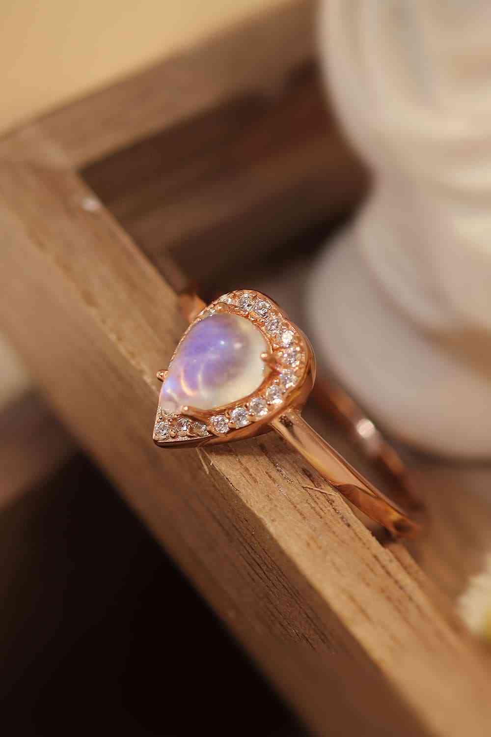 Moonstone Teardrop 925 Sterling Silver Halo Ring - Ladyez