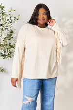 Celeste Full Size Fringe Detail Long Sleeve Blouse - Ladyez