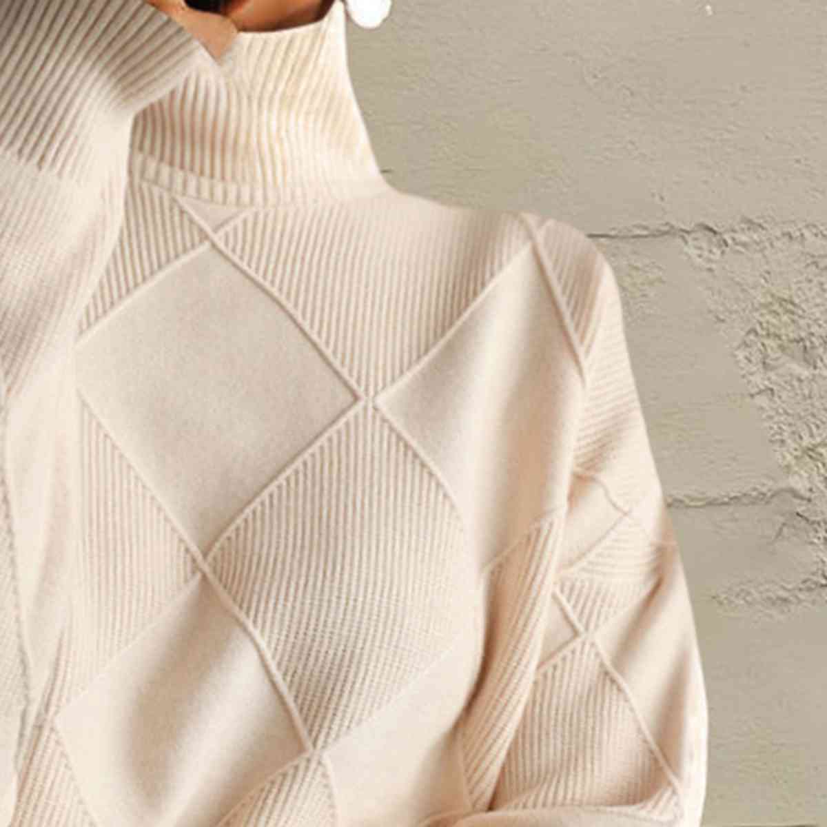Geometric Turtleneck Long Sleeve Sweater - Ladyez