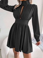 Cutout Turtleneck A-Line Mini Dress - Ladyez