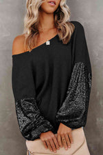 Sequin Waffle-Knit Blouse - Ladyez