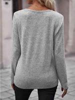Round Neck Buttoned Long Sleeve T-Shirt - Ladyez