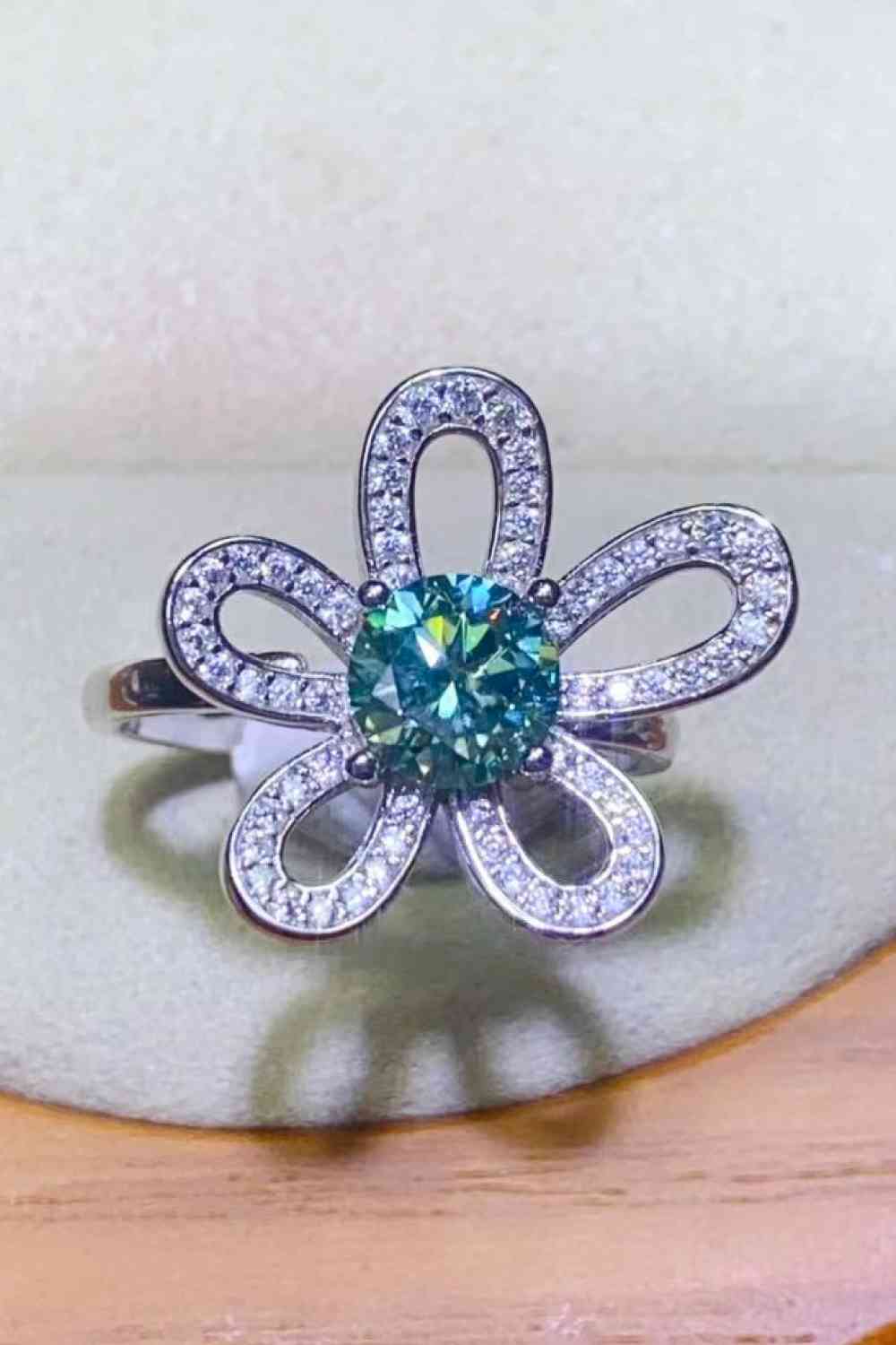 1 Carat Moissanite Flower Shape Open Ring - Ladyez