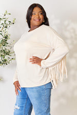 Celeste Full Size Fringe Detail Long Sleeve Blouse - Ladyez