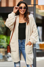 Open Front Ribbed Trim Duster Cardigan - Ladyez
