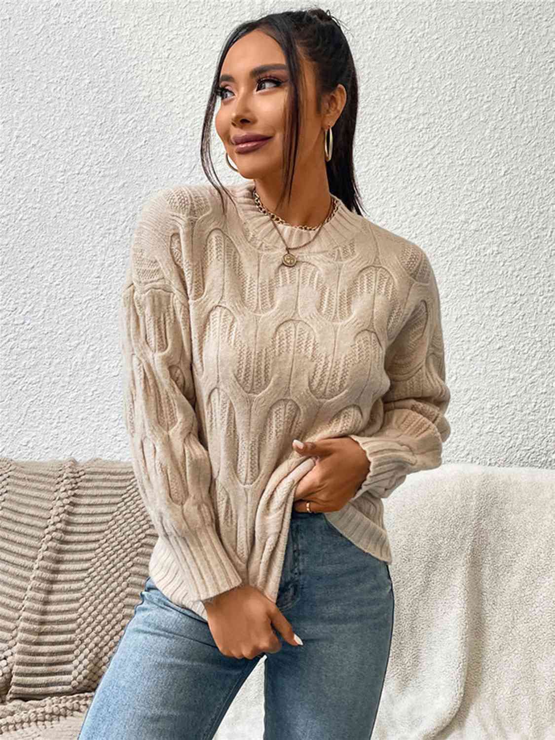 Round Neck Long Sleeve Sweater - Ladyez